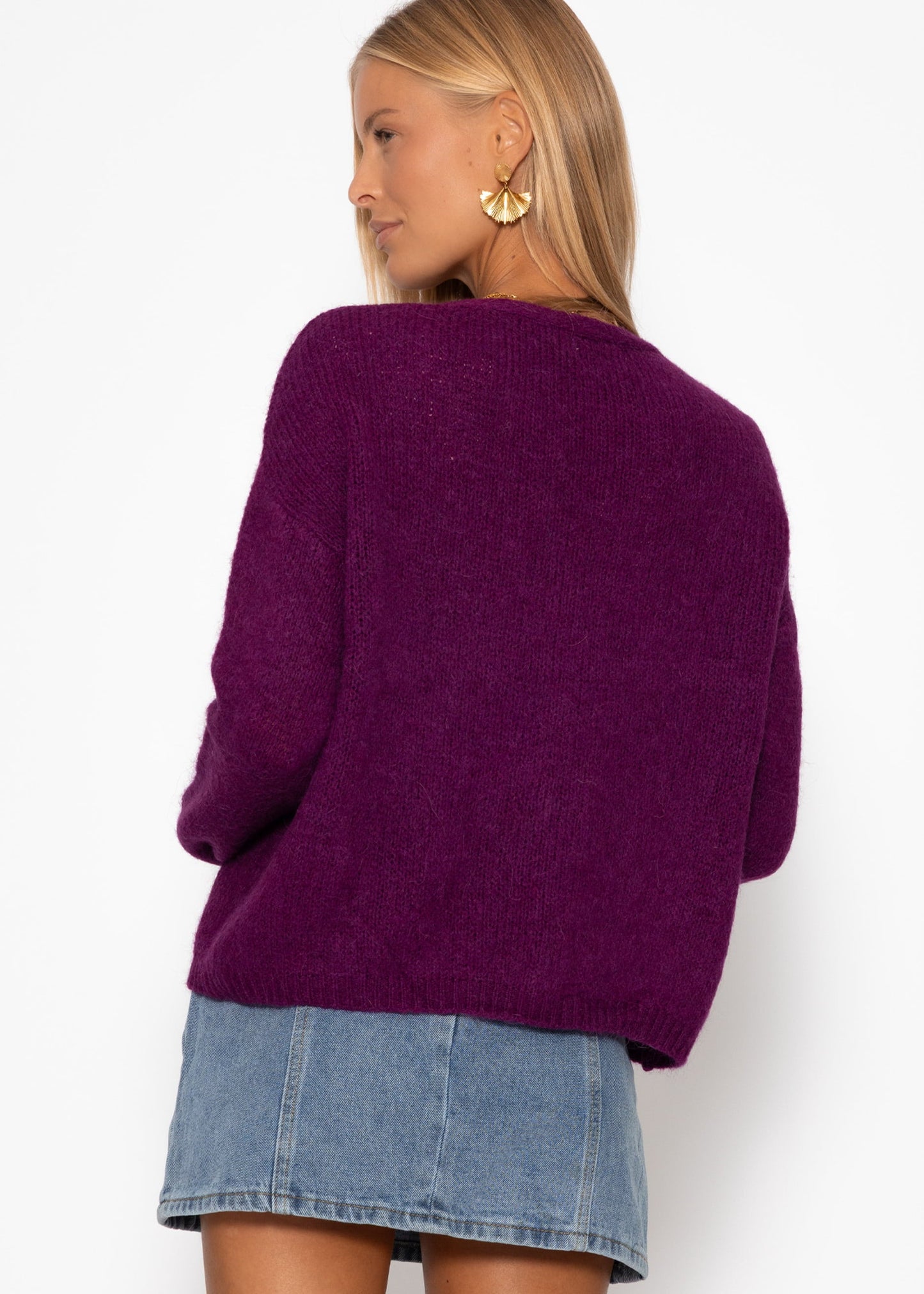 Cardigan mit V-Ausschnitt und Knopfleiste - plum