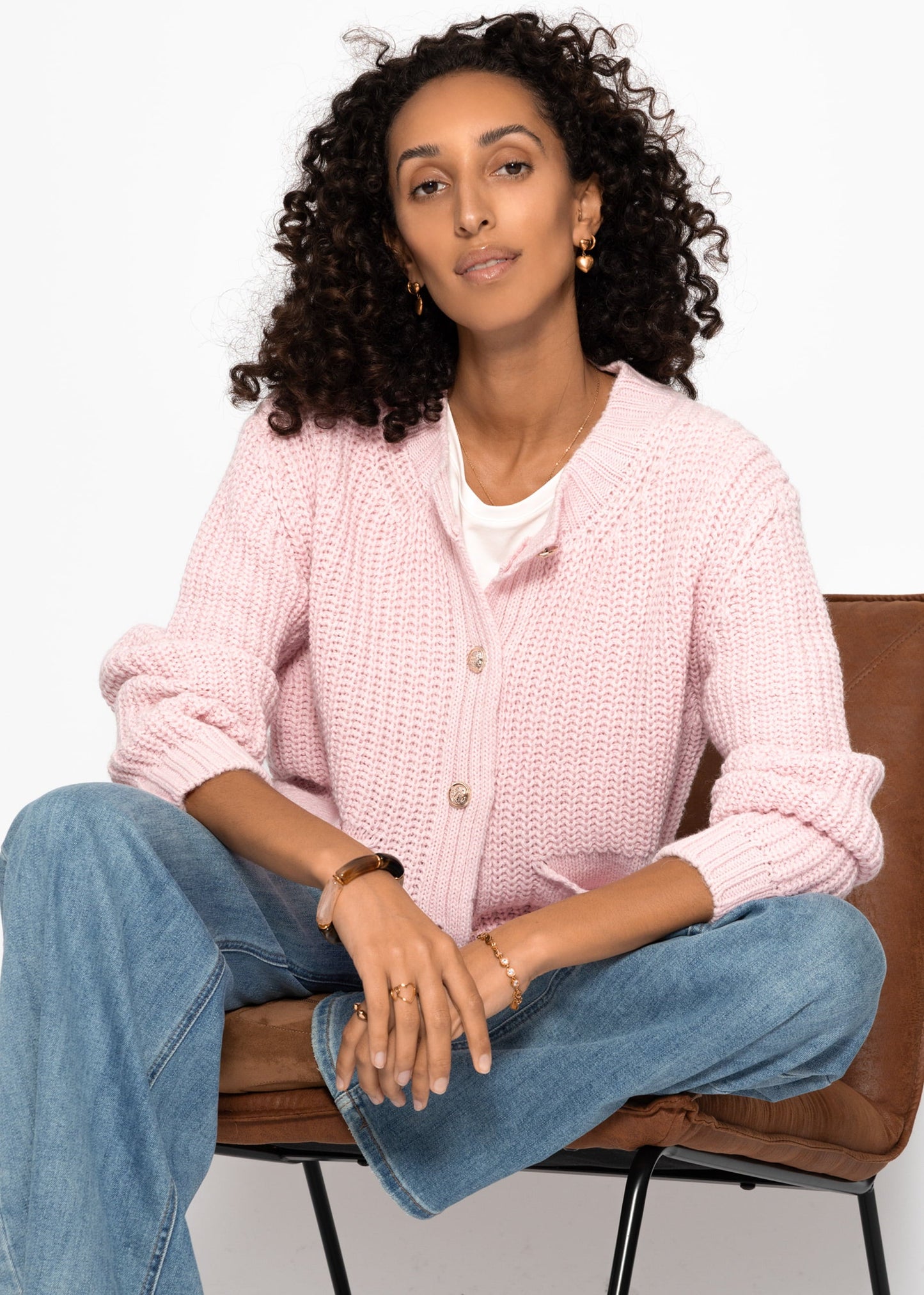 Gerippter Cardigan mit Taschen - rosa