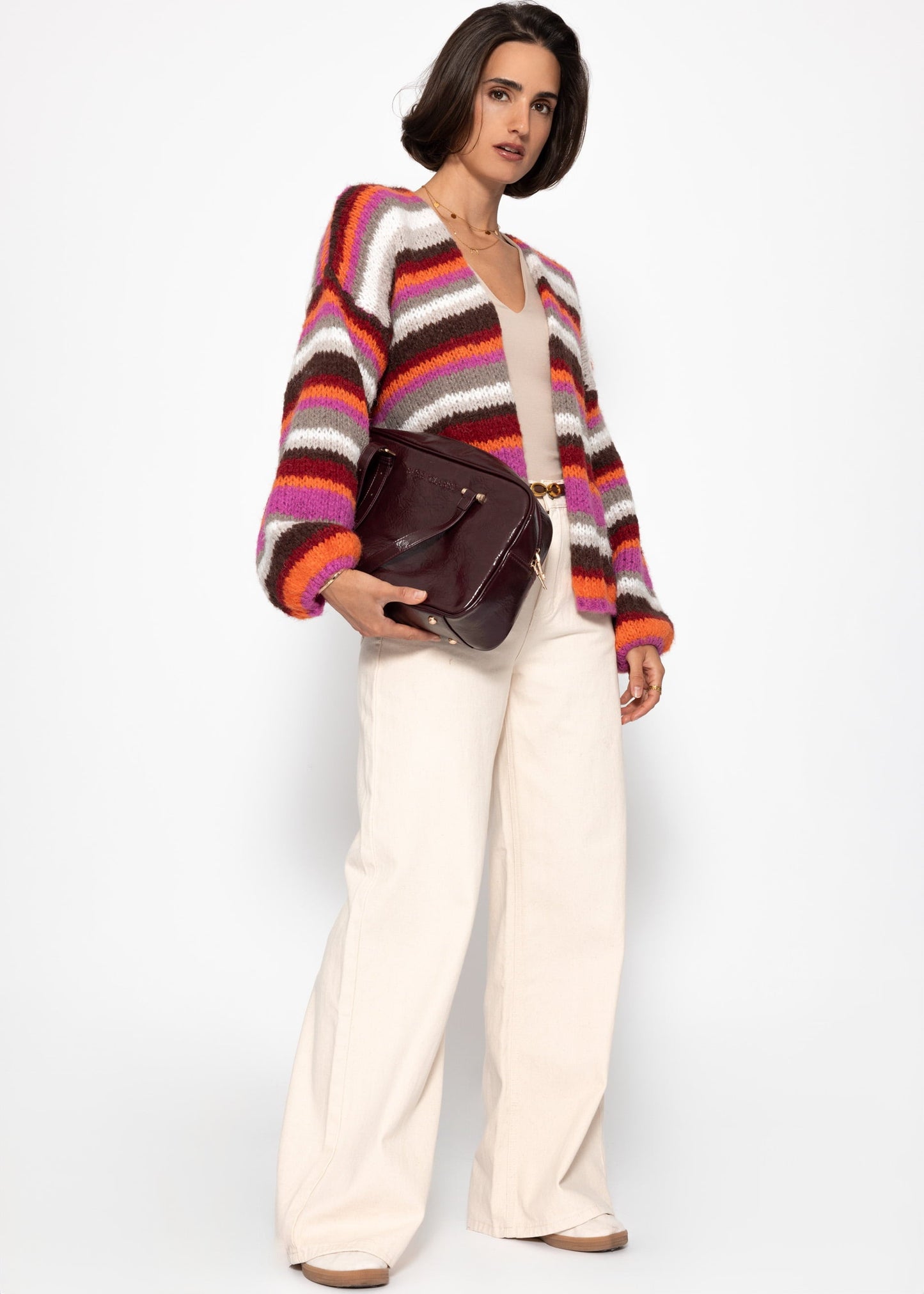 Gestreifter, mehrfarbiger Cardigan - orange