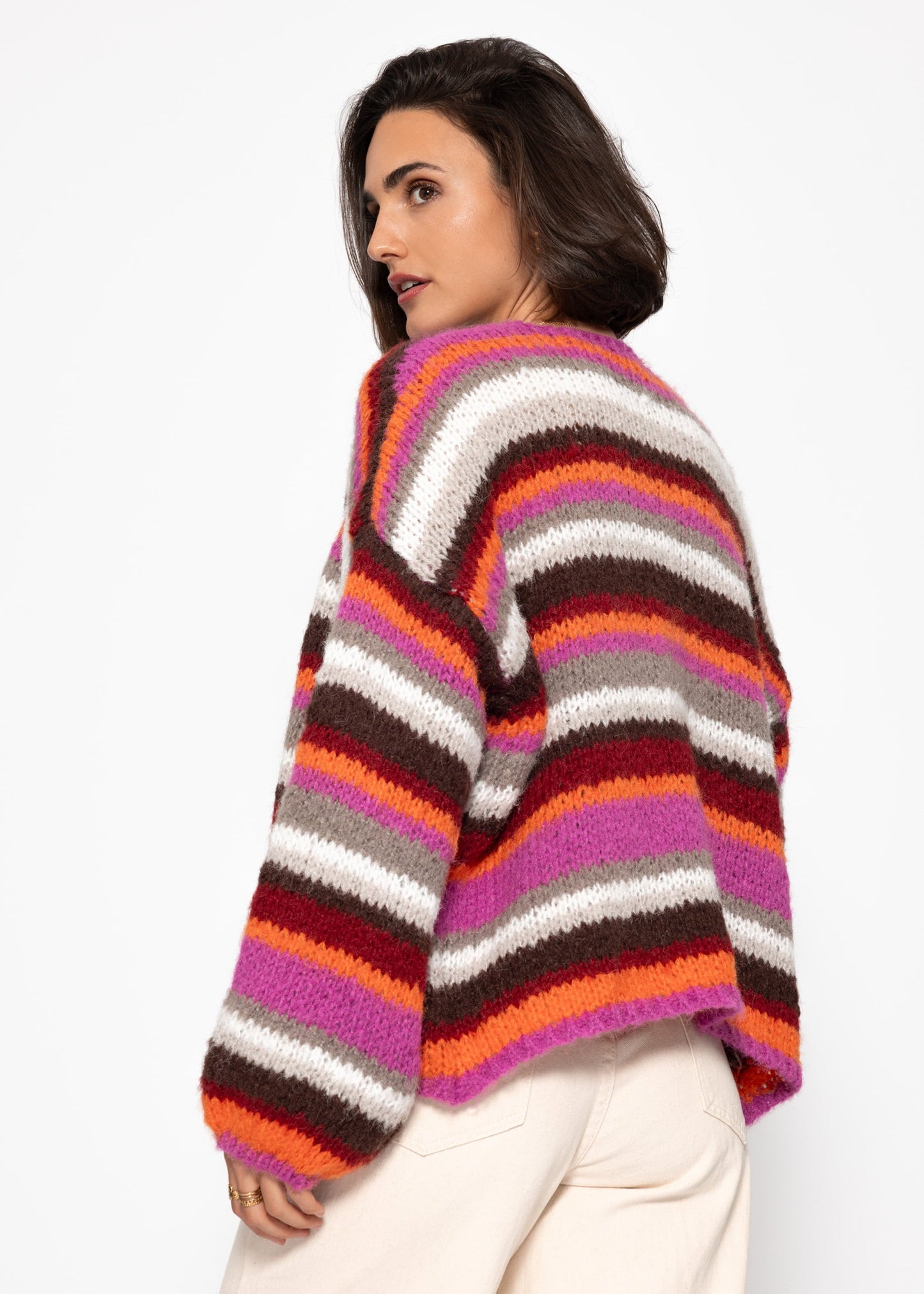 Gestreifter, mehrfarbiger Cardigan - orange